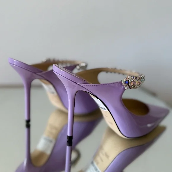 New JIMMY CHOO Bing 100 Lilac crystal-embellished patent-leather mules $1,095 - Picture 12 of 16